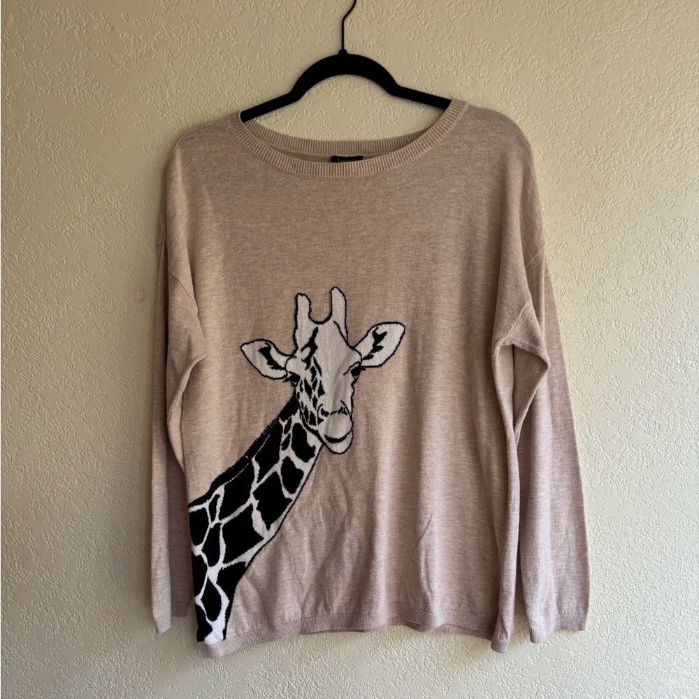 Talbots Woman Beige Giraffe Crew Neck Novelty Sweater Mature Office Artsy